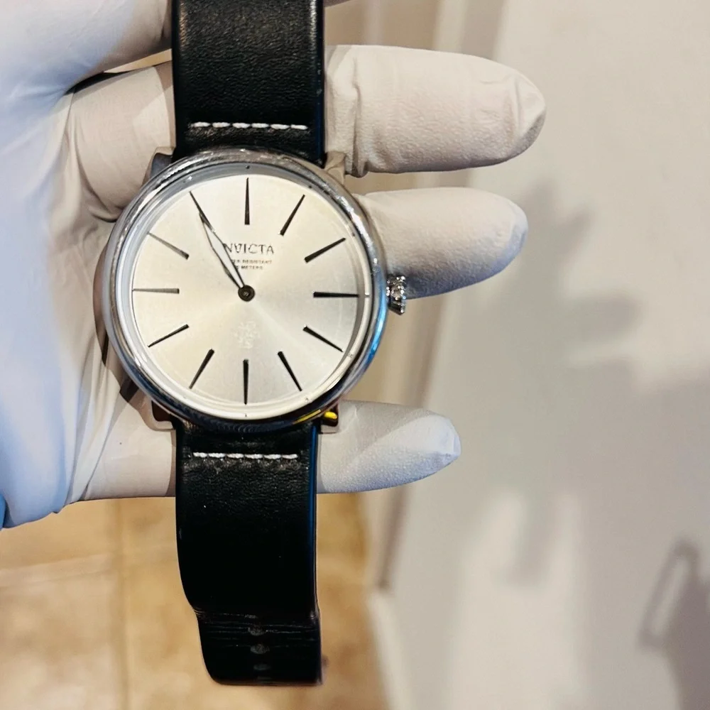 Invicta Elegant Silver Watch with Black Leather Band